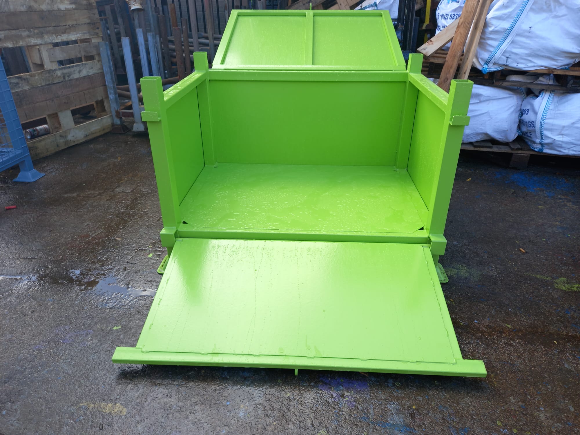 Steel Plated Stackable, Hinged Drop Front & Lid lockable Box