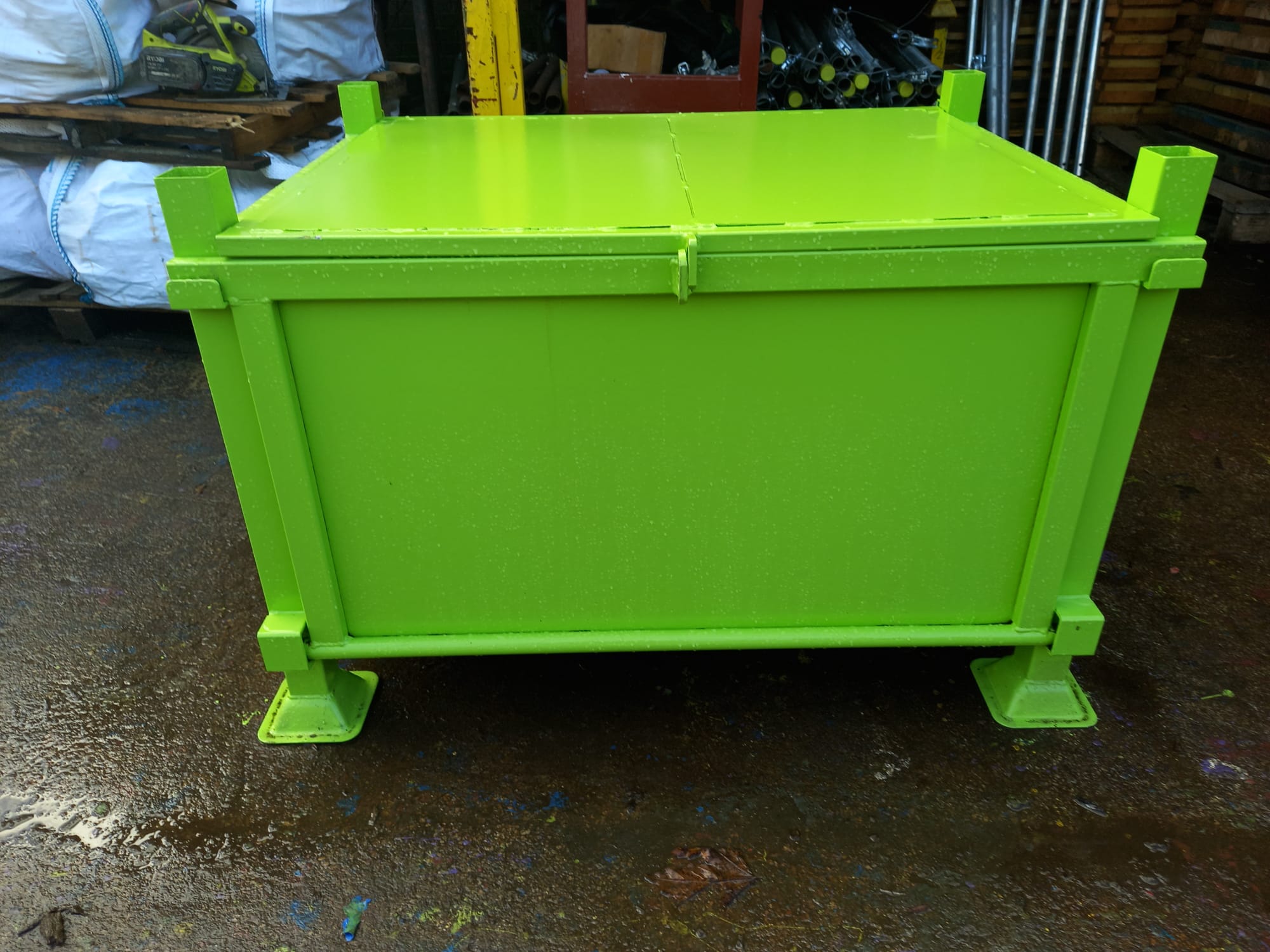 Steel Plated Stackable, Hinged Drop Front & Lid lockable Box - Image 7