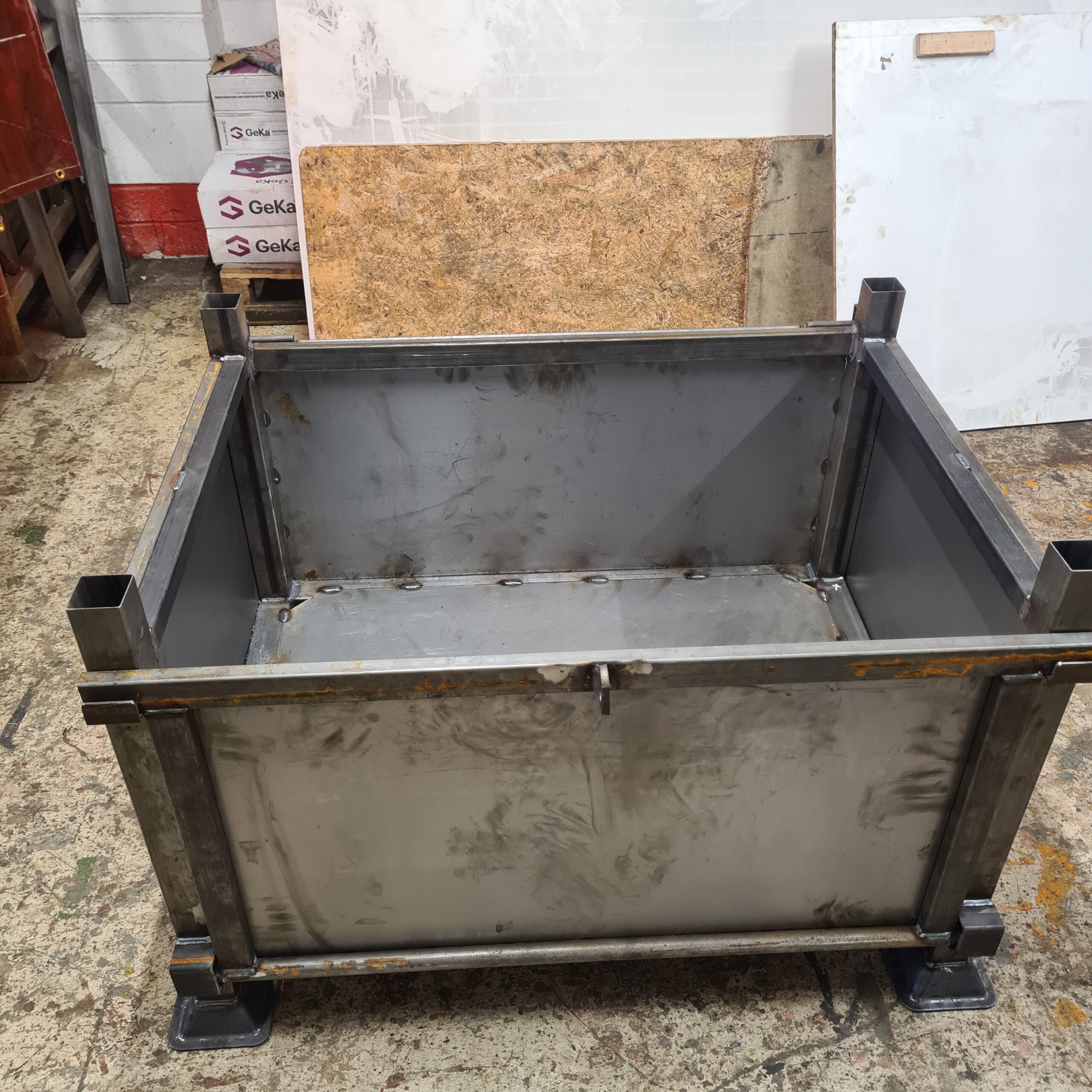 Steel Plated Stackable, Hinged Drop Front & Lid lockable Box - Image 3